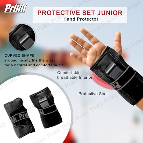 PRIKLI Kids Protective Gear Set 4-in-1 | Knee Pads, Elbow Pads & Wrist Guards for Skateboarding, Roller Skating, Cycling & BMX | Adjustable Velcro Straps | 5-12 Years | Black - Image 3