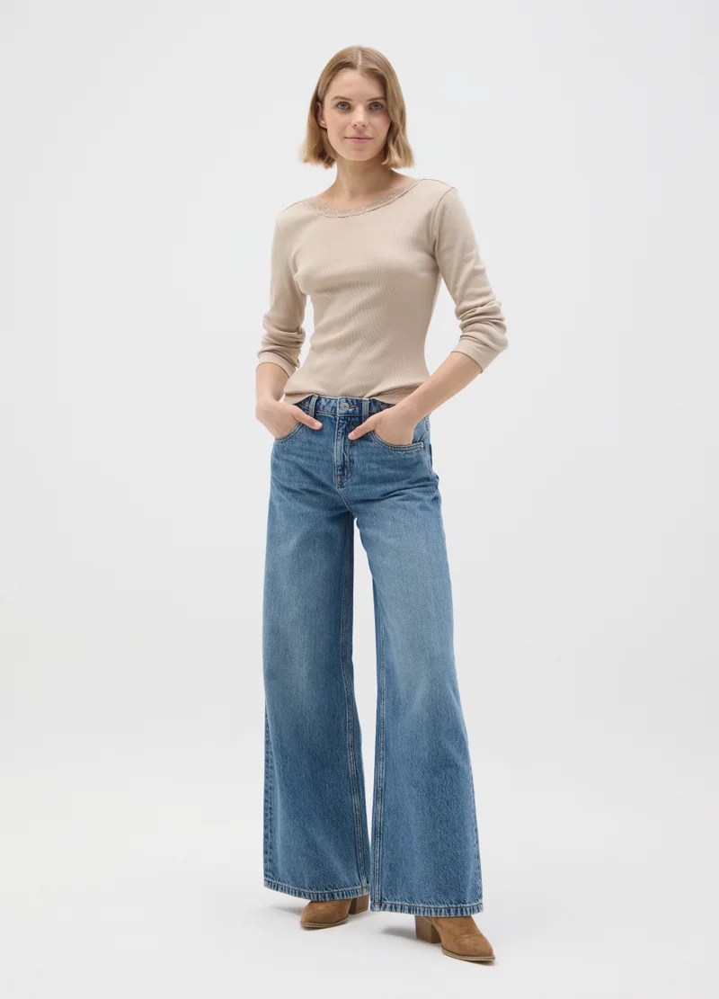او في اس BEIGE PURE COTTON REGULAR FIT JUMPER