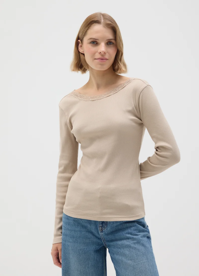 او في اس BEIGE PURE COTTON REGULAR FIT JUMPER