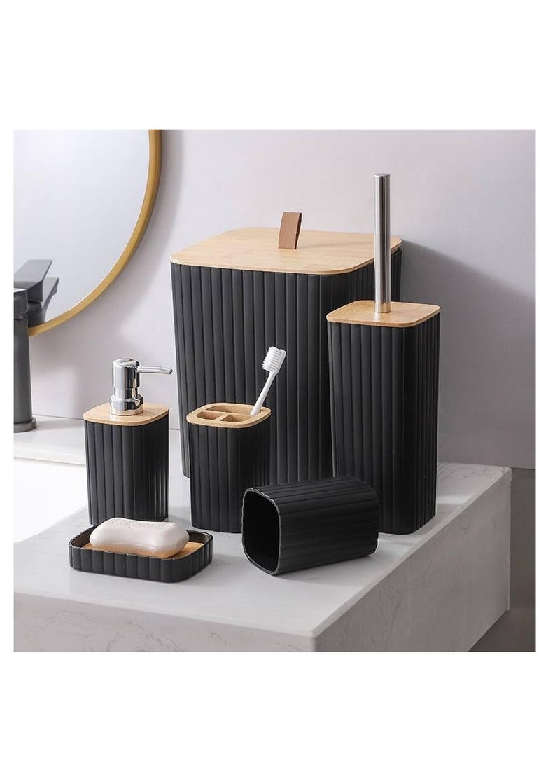 Royal Polygon Bathroom Set 6 Pieces Square Gold Frame High Quality Material White and Black Color SC (Black)  - Image 2