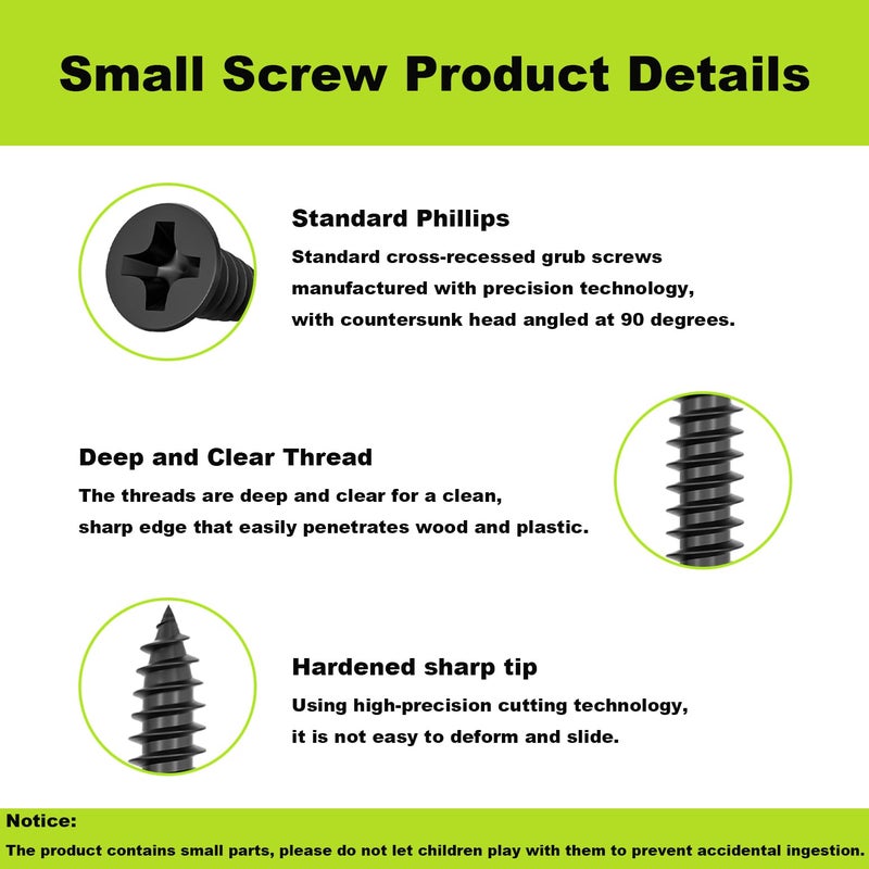 JERLITU Small Wood Screws Assortment Kit - 600pcs M3 Black Wood Screws (6/8/10/12mm) - Short, Cabinet & Tiny Screws for Electronics, DIY & Micro Woodworking - Image 2