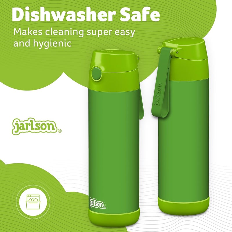 Jarlson قارورة مياه أطفال جارلسون® شارلي [18 أونصة] - قارورة ترمس فولاذية مقاومة للصدأ مع قشة - قارورة مياه معزولة مقاومة للانسكاب للمدرسة والرياضة - كوب ترمس للأولاد والبنات (أخضر) - Image 3