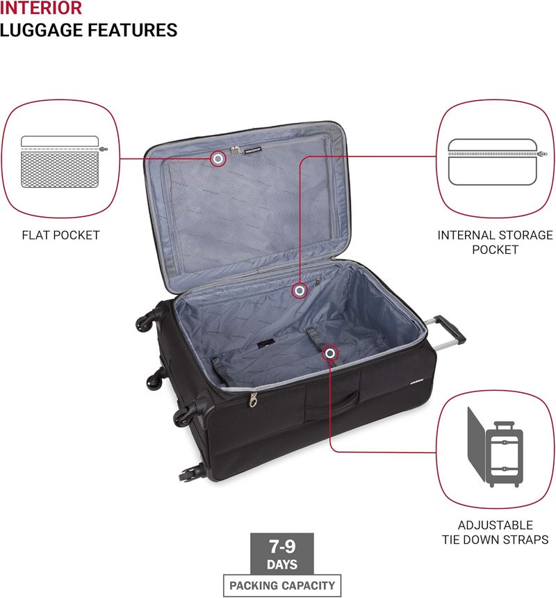 SwissGear 4010 Softside Luggage with Spinner Wheels Black CheckedLarge 27Inch