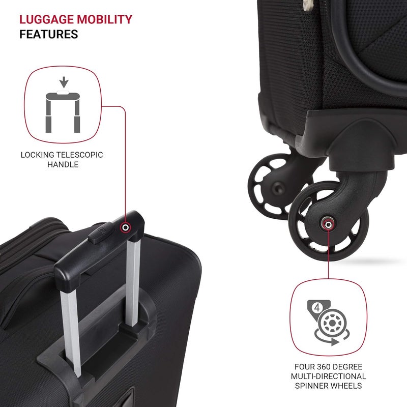 SwissGear 4010 Softside Luggage with Spinner Wheels Black CheckedLarge 27Inch