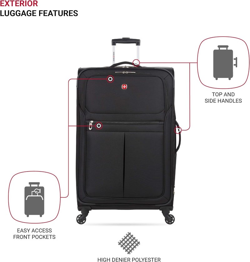 SwissGear 4010 Softside Luggage with Spinner Wheels Black CheckedLarge 27Inch