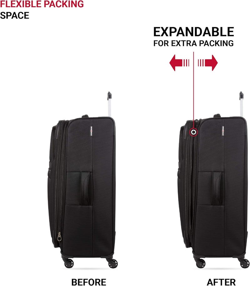 SwissGear 4010 Softside Luggage with Spinner Wheels Black CheckedLarge 27Inch