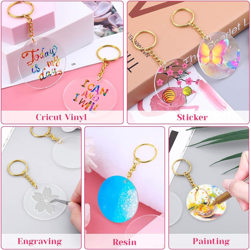 Audab Acrylic Keychain Blanks (108 pcs) - Including Acrylic Ornament Blanks, Gold Key Chain Rings and Jump Rings for DIY Projects - Image 3