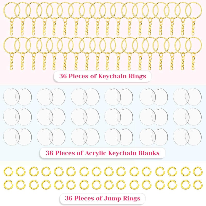 Audab Acrylic Keychain Blanks (108 pcs) - Including Acrylic Ornament Blanks, Gold Key Chain Rings and Jump Rings for DIY Projects - Image 5