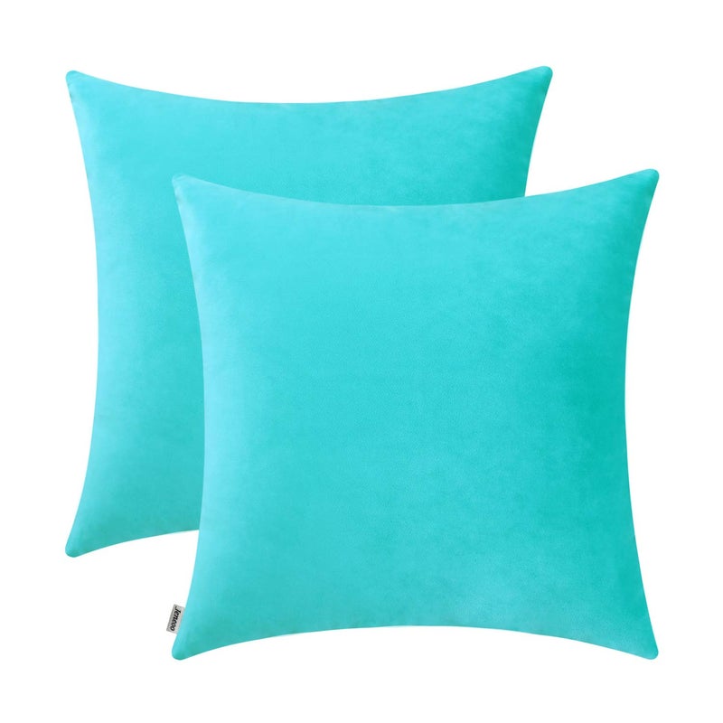 Jeneoo Comfy Soft Thick Velvet Throw Pillow Covers Decorative Solid Square Couch Cushion Cases for Home Bedroom Car Decor Turquoise 18 x 18 Inches 2 Pieces