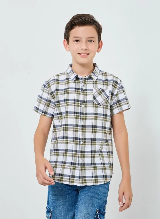 ستايلي قميص أولادي أخضر كاروهات بأكمام قصيرة