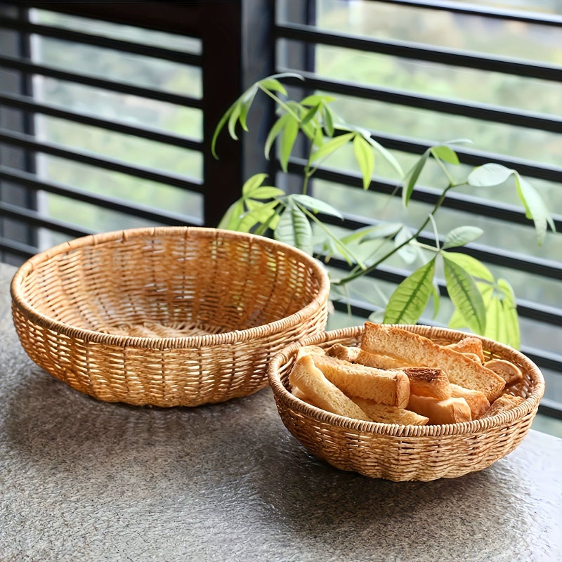 سلة خوص منسوجة يدويًا بوهمية بطول 9.25 بوصة لتخزين الخبز والفواكه في المطبخ - Image 1
