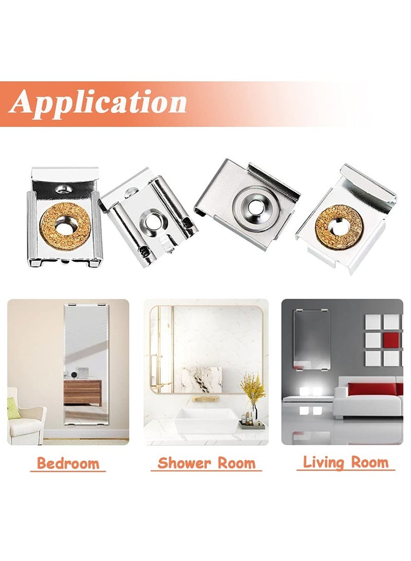 SANMUGEED 8Pcs Premium Mirror Clips Mirror Brackets Frameless Mirror Glass Wall Hanging Fixing Kit, Mirror Hanger Clips, Suitable for Bathroom Living Room Public Places  - Image 4