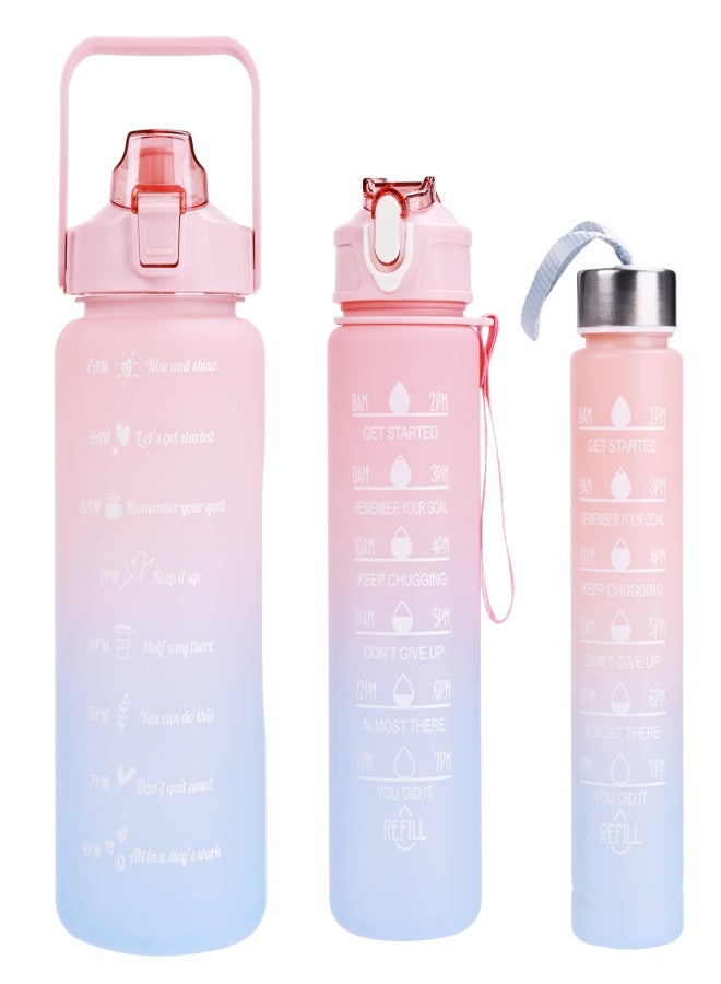 3pcs Stay Hydrated Anywhere: Portable Leakproof Water Bottle With Time Marker & Lanyard Reusable - Image 1
