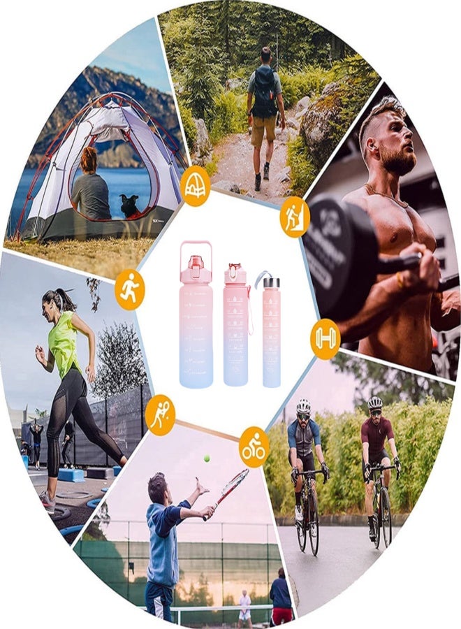 3pcs Stay Hydrated Anywhere: Portable Leakproof Water Bottle With Time Marker & Lanyard Reusable - Image 2