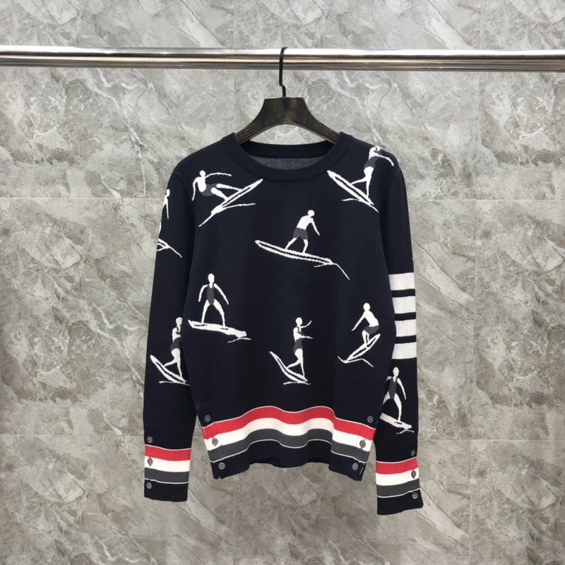 Tb Knitted Crewneck Surfing Jacquard Knitted Sweater Men'S And Women'S Casual All-Match Sweater T-Shirt - Image 4