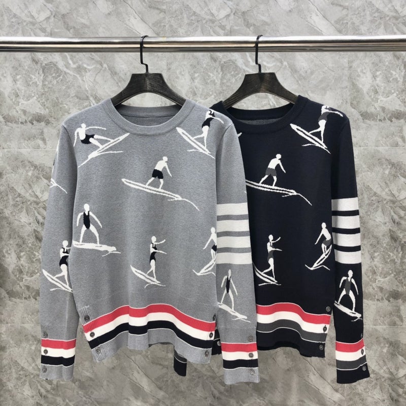 Tb Knitted Crewneck Surfing Jacquard Knitted Sweater Men'S And Women'S Casual All-Match Sweater T-Shirt - Image 2