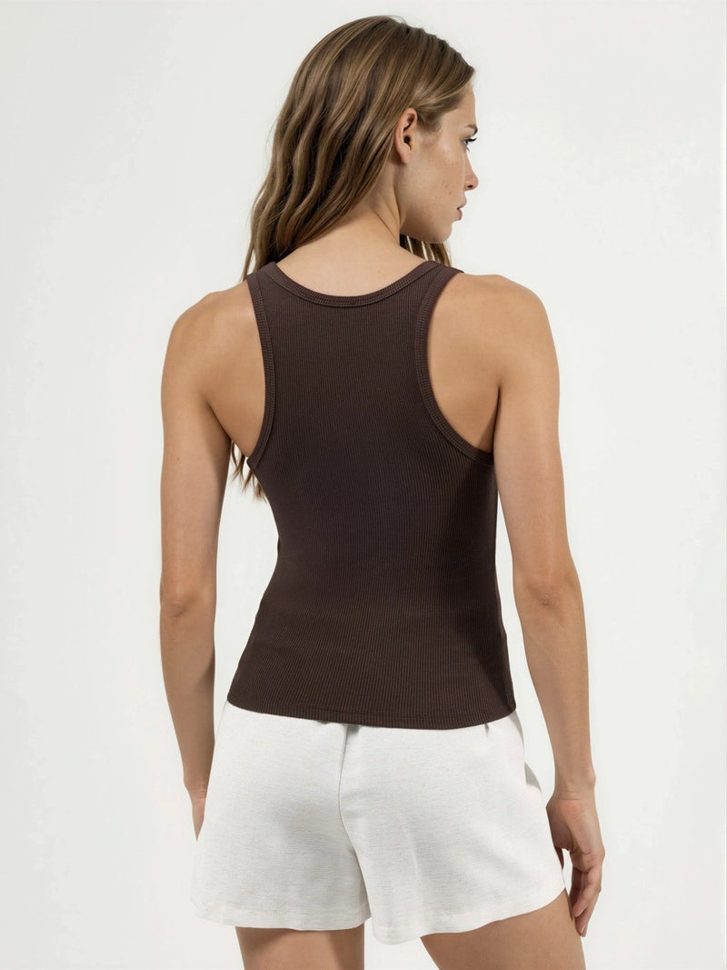 BUSEM Ribbed Printed Sleeveless U Collar Tank Top - Image 3