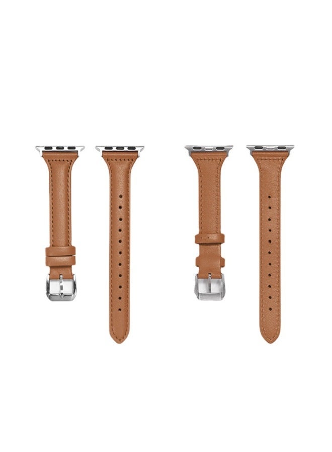 MSSM Suitable For Iwatch Strap 4/5/6/7/8ultra Apple First Layer Leather Small Man Waist Strap Slim Thin Leather - Image 5