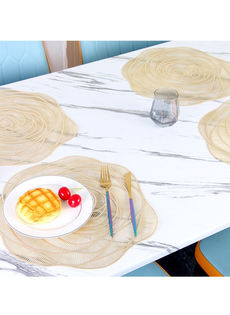 9Pcs Pressed PVC Cutout Flower Placemats Table Mats Coasters for Decorating Holiday Wedding Dinner Gold