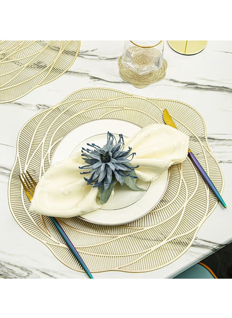 9Pcs Pressed PVC Cutout Flower Placemats Table Mats Coasters for Decorating Holiday Wedding Dinner Gold