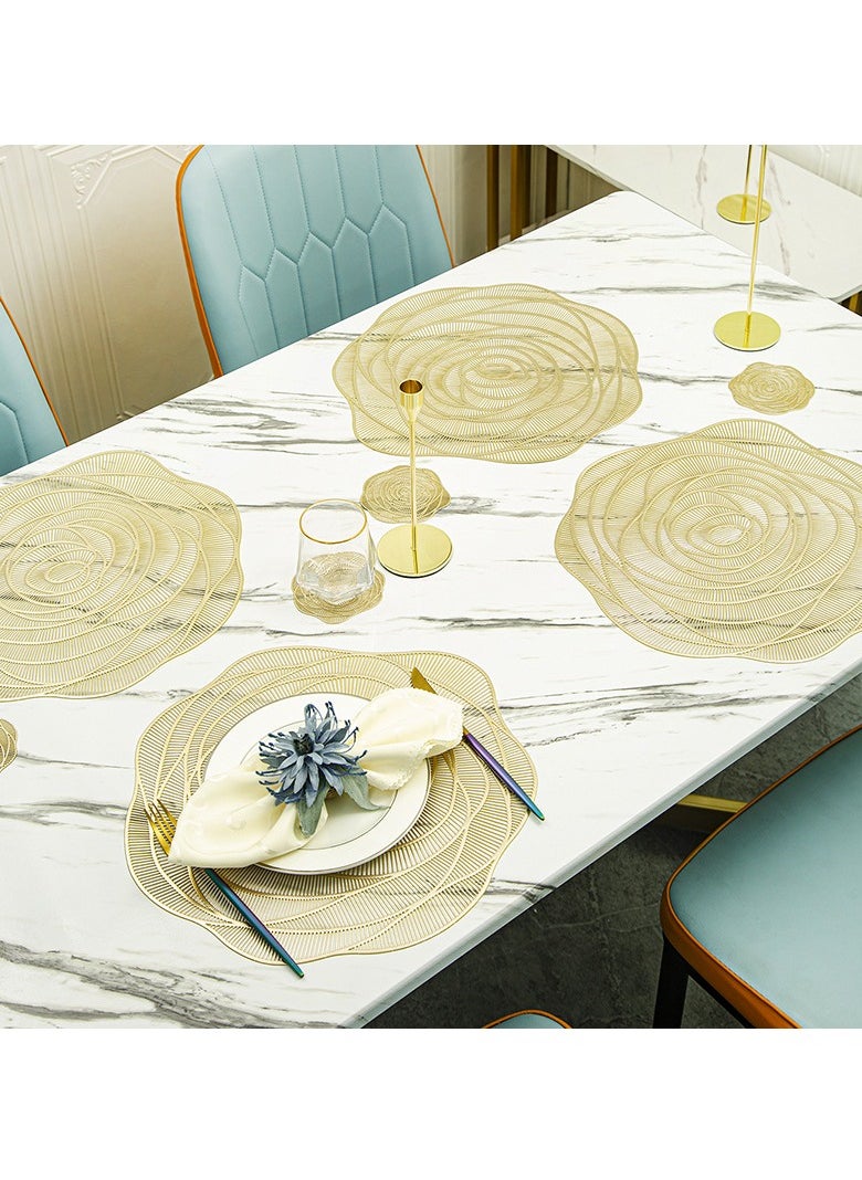 9Pcs Pressed PVC Cutout Flower Placemats Table Mats Coasters for Decorating Holiday Wedding Dinner Gold