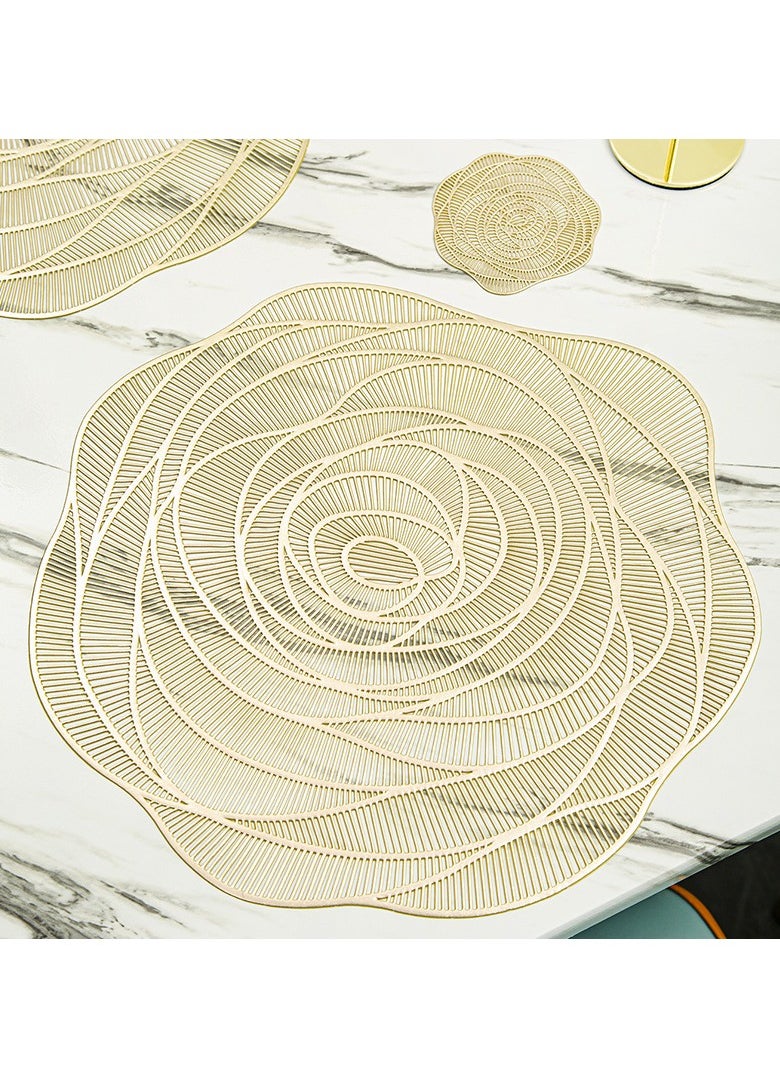 9Pcs Pressed PVC Cutout Flower Placemats Table Mats Coasters for Decorating Holiday Wedding Dinner Gold