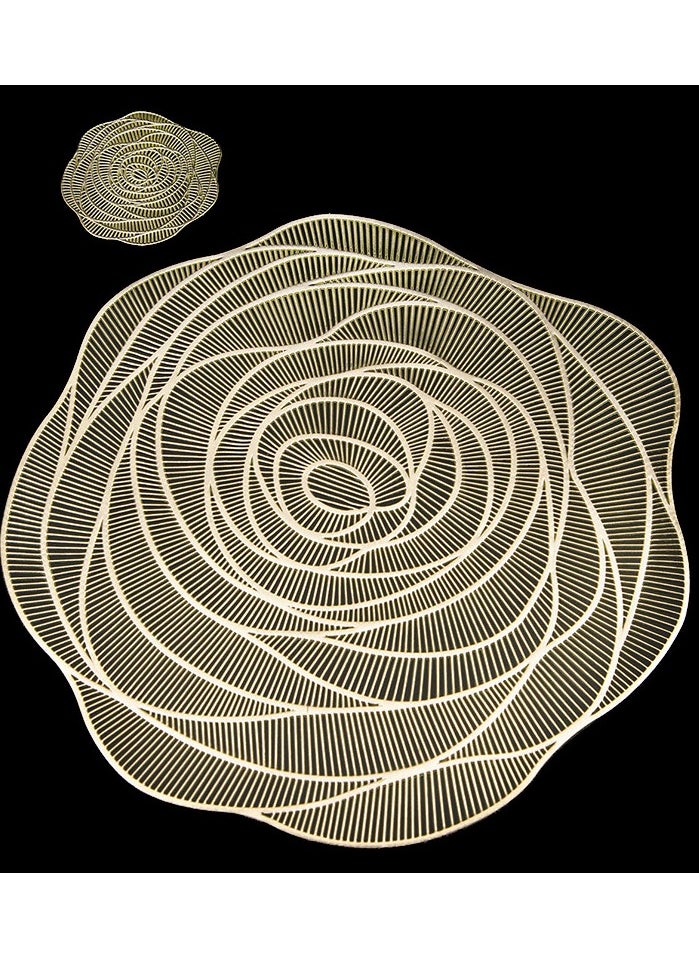 9Pcs Pressed PVC Cutout Flower Placemats Table Mats Coasters for Decorating Holiday Wedding Dinner Gold