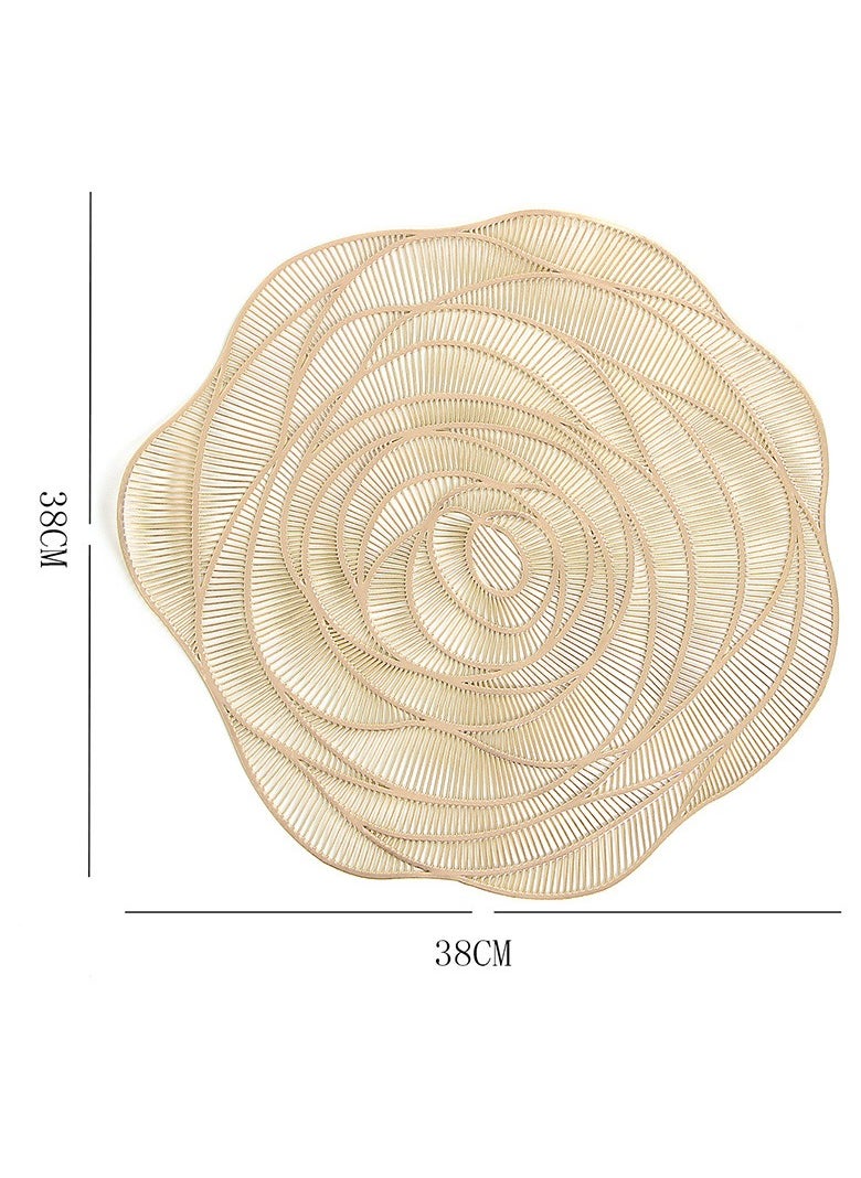 9Pcs Pressed PVC Cutout Flower Placemats Table Mats Coasters for Decorating Holiday Wedding Dinner Gold