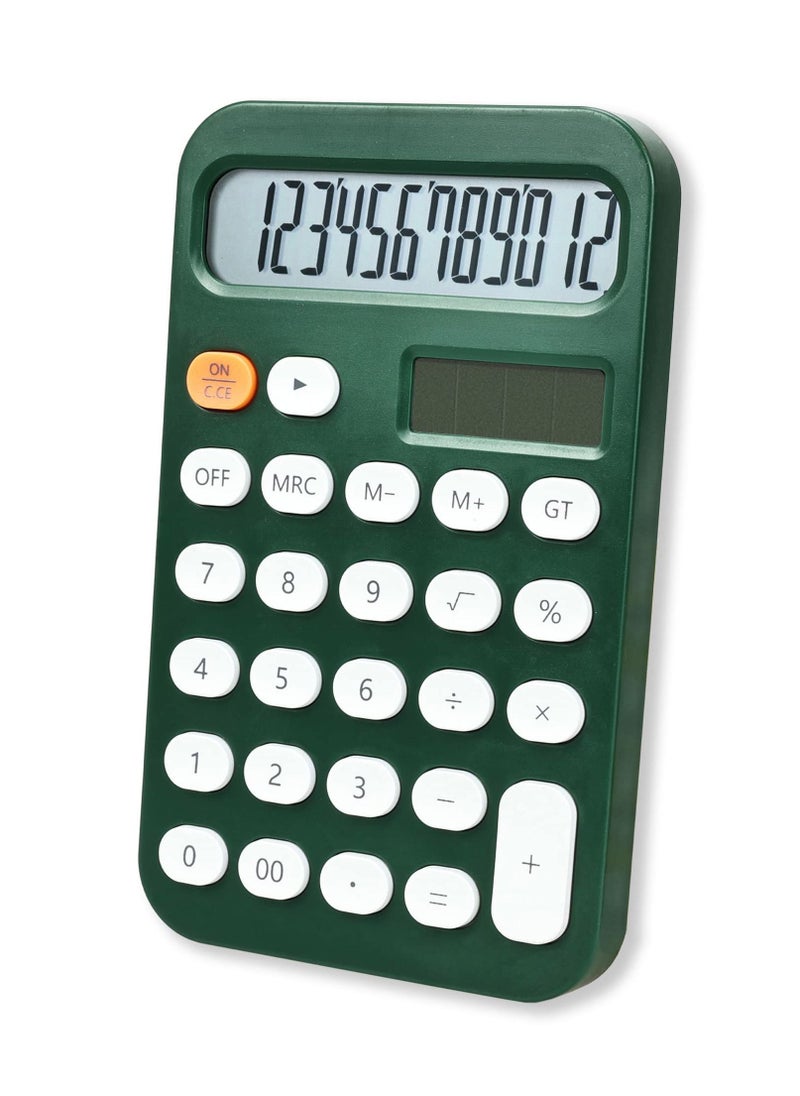 Y&D - 12 Digit Standard Calculator Office Desk with Large LCD Display for School Home and Business Use Automatic Sleep Hold one Hand Battery Solar Powered Green - Image 1
