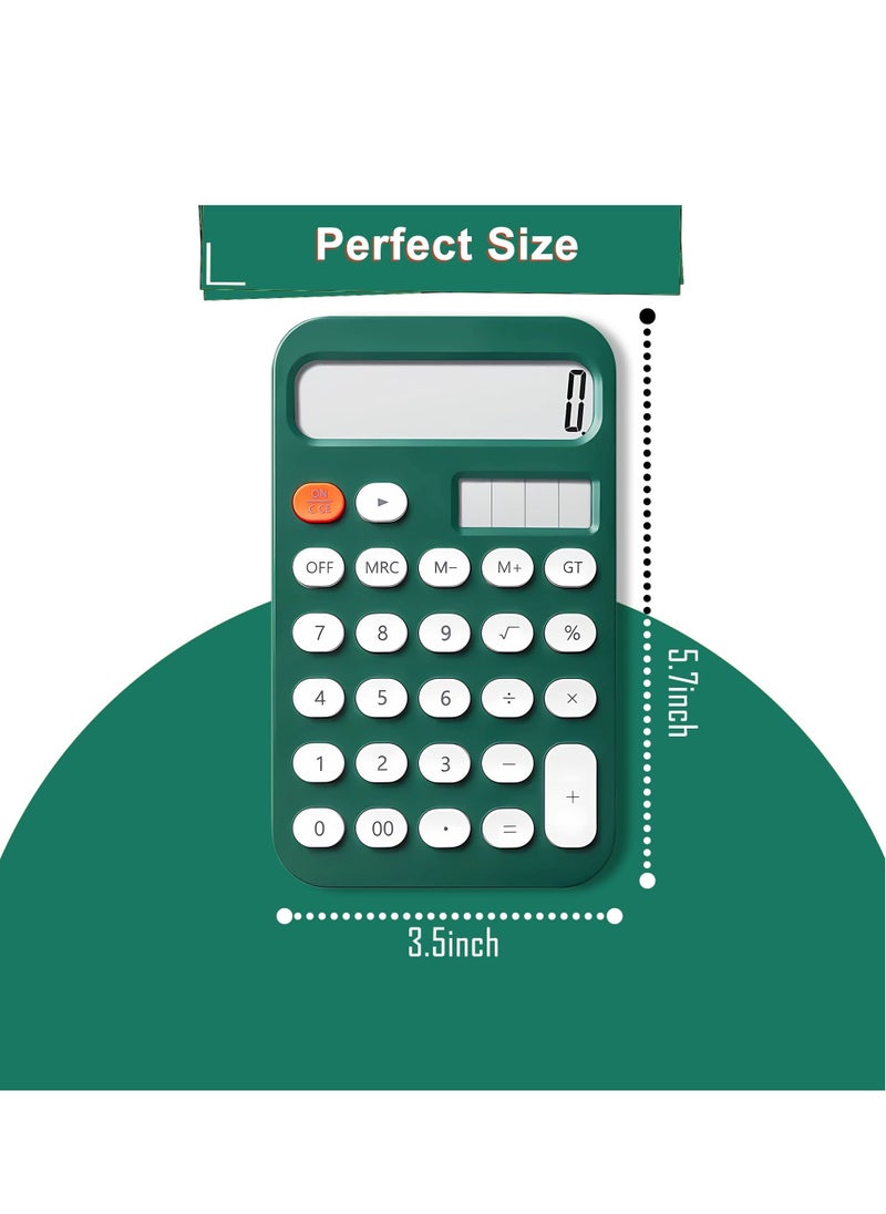 Y&D - 12 Digit Standard Calculator Office Desk with Large LCD Display for School Home and Business Use Automatic Sleep Hold one Hand Battery Solar Powered Green - Image 1