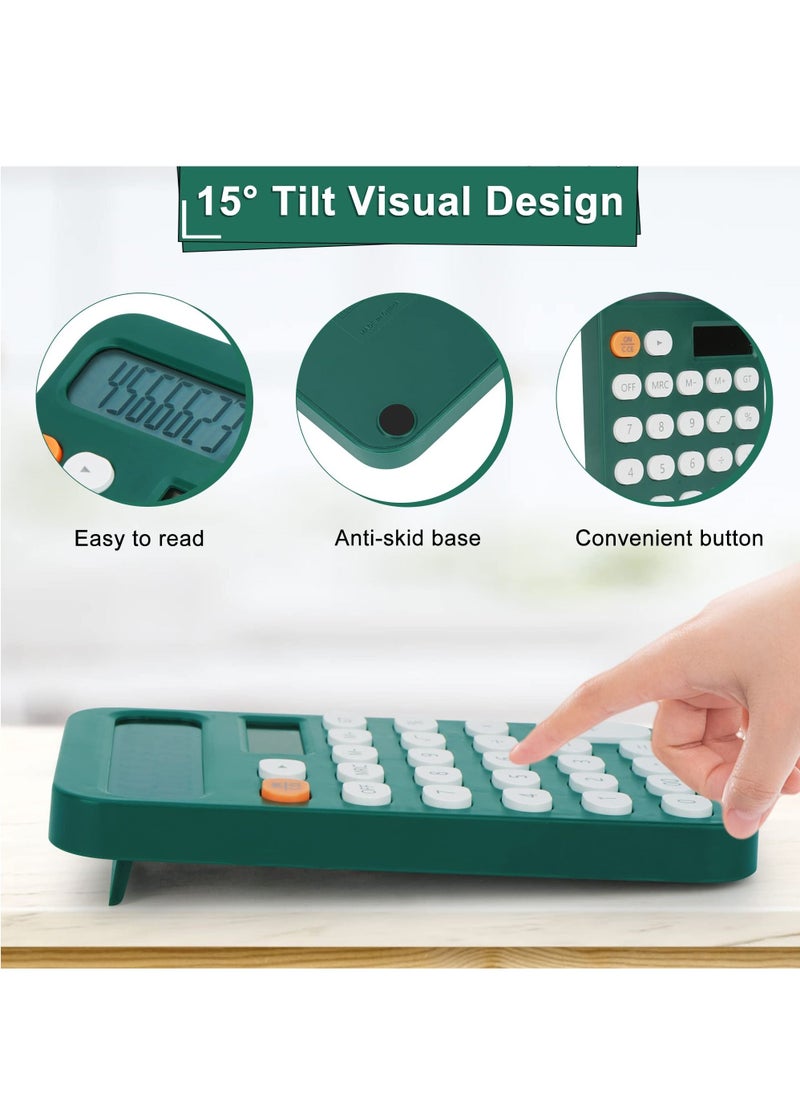 Y&D - 12 Digit Standard Calculator Office Desk with Large LCD Display for School Home and Business Use Automatic Sleep Hold one Hand Battery Solar Powered Green - Image 1