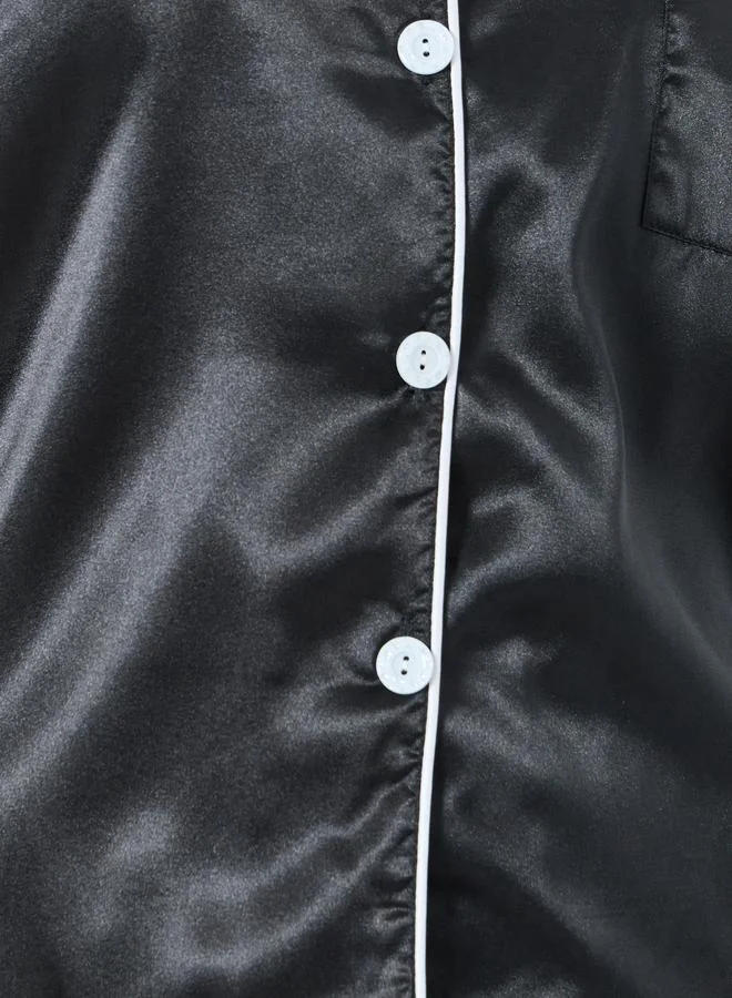 Take Two Black Black Solid Piping Detail Shirt and Shorts Set for Women | Best Price UAE