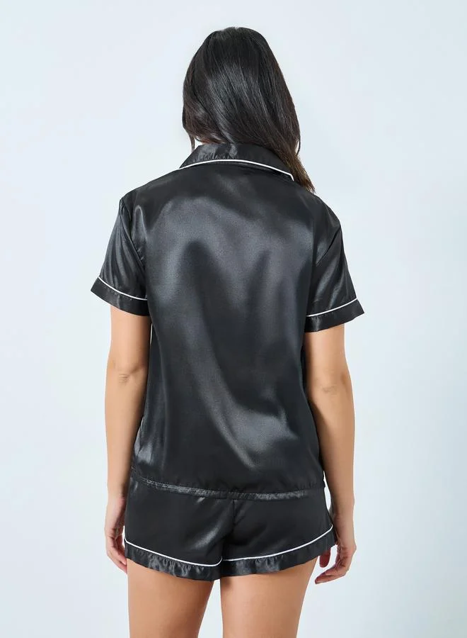 Take Two Black Black Solid Piping Detail Shirt and Shorts Set for Women | Best Price UAE