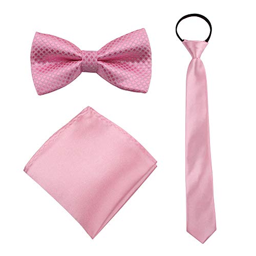 GUCHOL Boys Bow Tie Pocket Square Necktie - 3 Piece Set for Kids with Wedding Praty (Pink, 1-6 Year) - Image 1