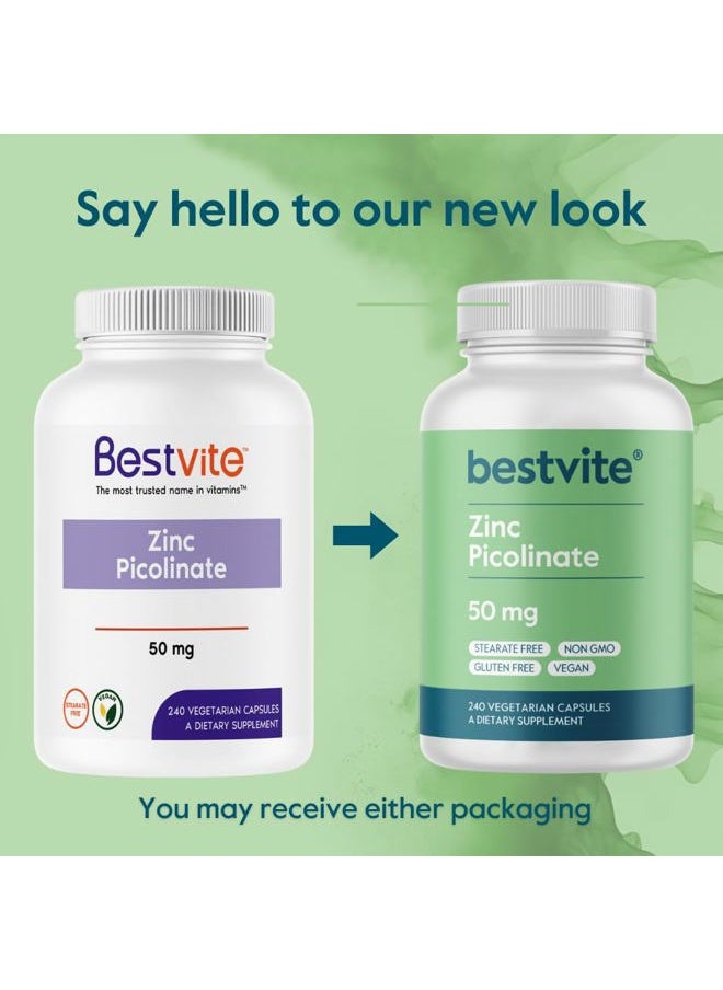 BESTVITE Zinc Picolinate 50mg (240 Vegetarian Capsules) - No Stearates - Vegan - Non GMO - Gluten Free  - Image 3