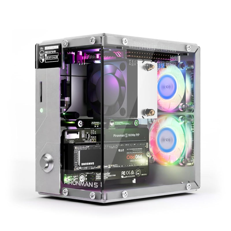 SunFounder Pironman 5 NVMe M.2 SSD PCIe Mini PC Case for Raspberry Pi 5 Hailo-8L AI Accelerator with Tower Cooler+Dual RGB Fans, 0.96'' OLED Module, Safe Shutdown, Standard HDMI, RGB Effect, Stylish Design - Image 1