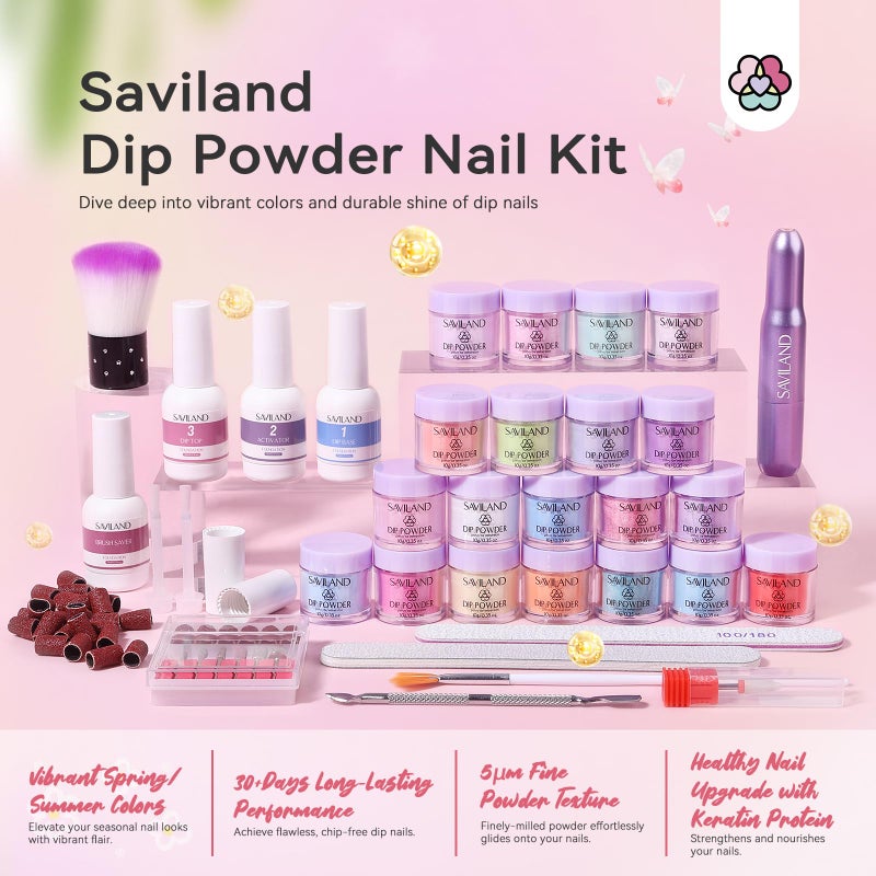 SAVILAND Dip Powder Nail Kit with Drill - 20 Colors Summer Neon Dip Nails Powder Starter Kit with Everything Dip Liquid Dipping System Base Top Coat Activator Manicure Art Salon DIY Christmas Gift - Image 2