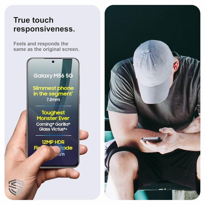 Skyddshield Military-Grade Gorilla Tempered Glass For Samsung Galaxy M56 (6.74 Inch) With Installation Kit | Edge to Edge Coverage | Black - Image 4