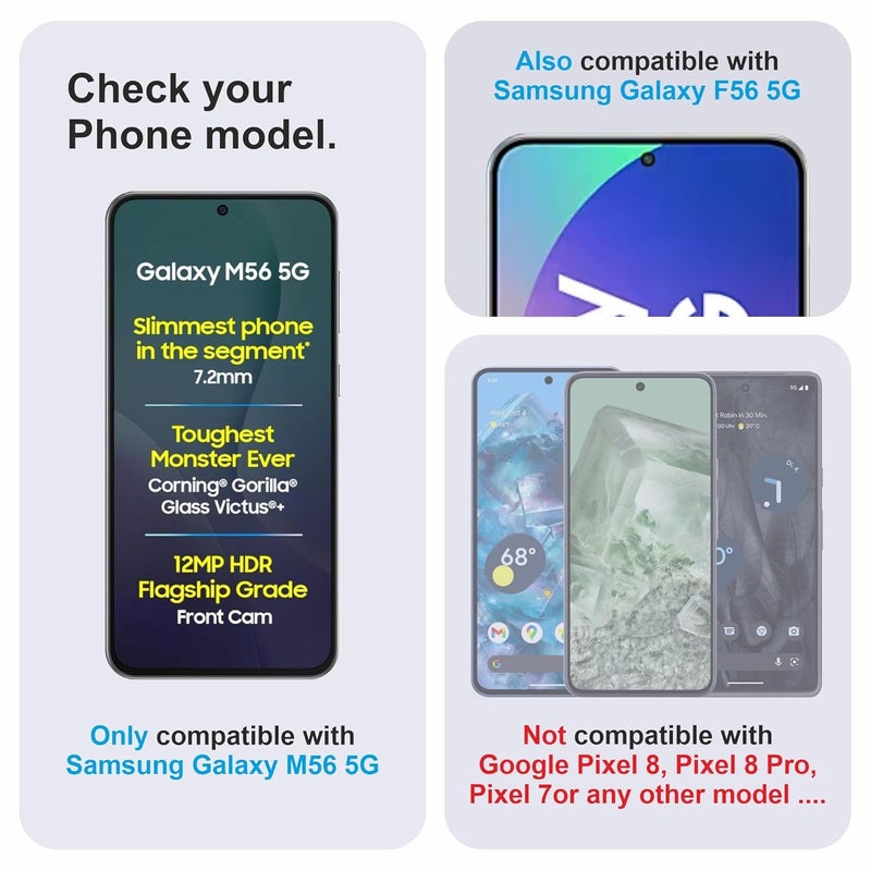 Skyddshield Military-Grade Gorilla Tempered Glass For Samsung Galaxy M56 (6.74 Inch) With Installation Kit | Edge to Edge Coverage | Black - Image 2