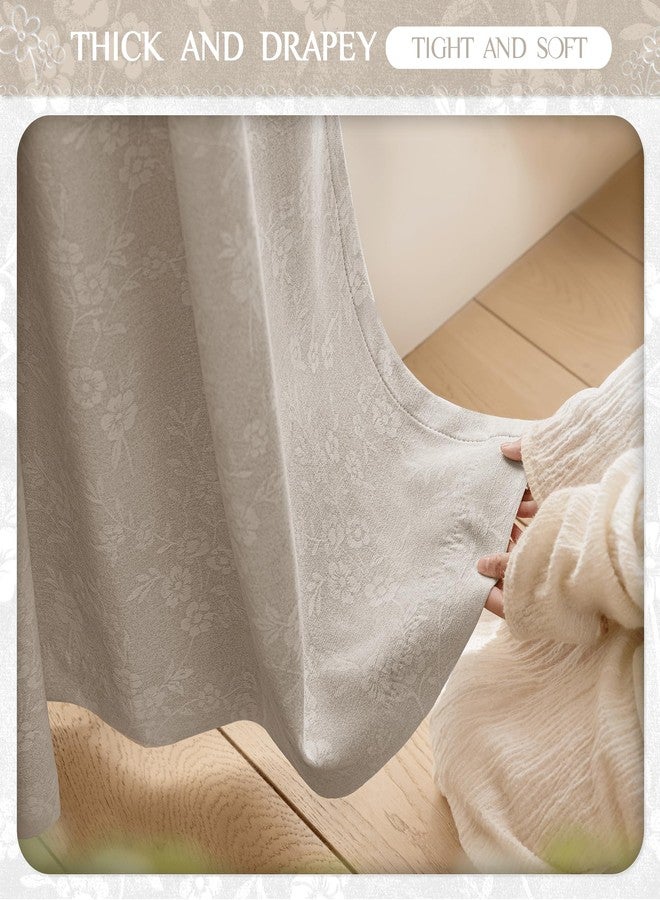 Beauoop Beige Floral Jacquard Blackout Curtains 96 Inches Long 2 Panels for Living Room Bedroom Chenille Flower Room Darkening Thermal Insulated Soundproof Grommet Window Drapes, 52x96 Set of 2 - Image 4