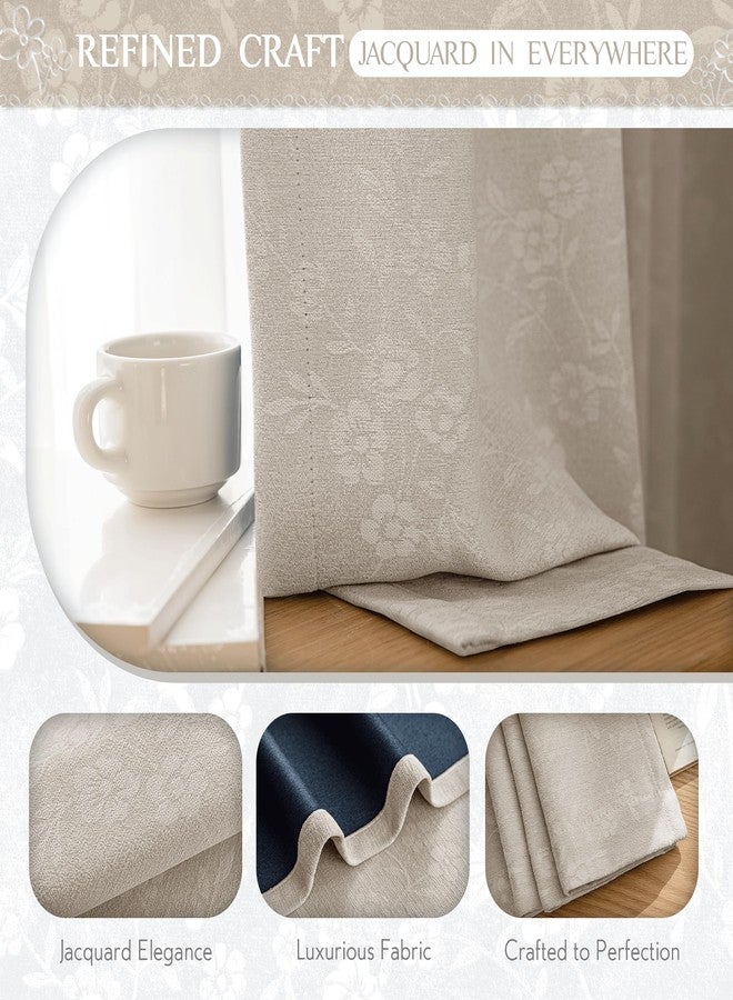 Beauoop Beige Floral Jacquard Blackout Curtains 96 Inches Long 2 Panels for Living Room Bedroom Chenille Flower Room Darkening Thermal Insulated Soundproof Grommet Window Drapes, 52x96 Set of 2 - Image 3