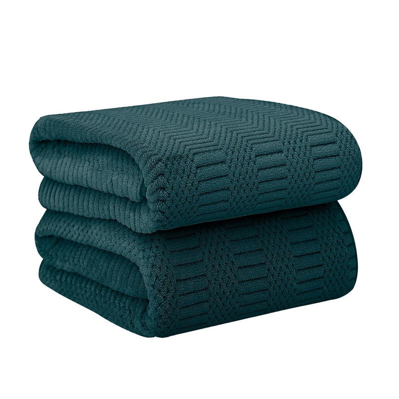 JML Microfier Bath Towels Set of 2, Large Microfier Body Towel for Adult, 30" x 60", Oversized, Soft, Super Absorbent, Fast Drying, Use for Sauna,Gym,Sport, Fitness, Yoga, Diamond Cross Grid Teal - Image 1