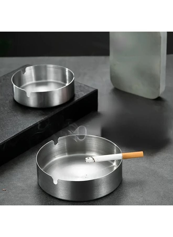 Portable Stainless Steel Ashtray Round Modern Desktop Travel Smoking Accessory 1pc - Image 2