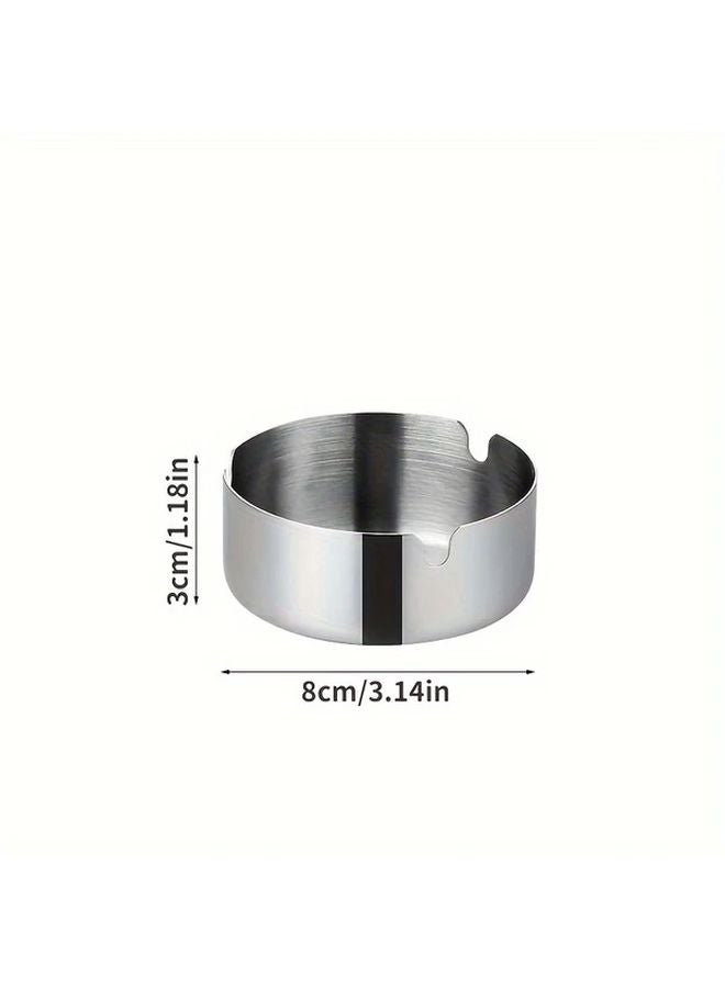 Portable Stainless Steel Ashtray Round Modern Desktop Travel Smoking Accessory 1pc - Image 4