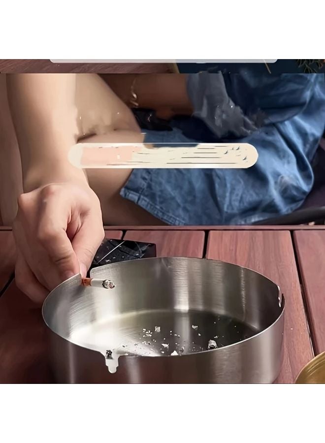 Portable Stainless Steel Ashtray Round Modern Desktop Travel Smoking Accessory 1pc - Image 3