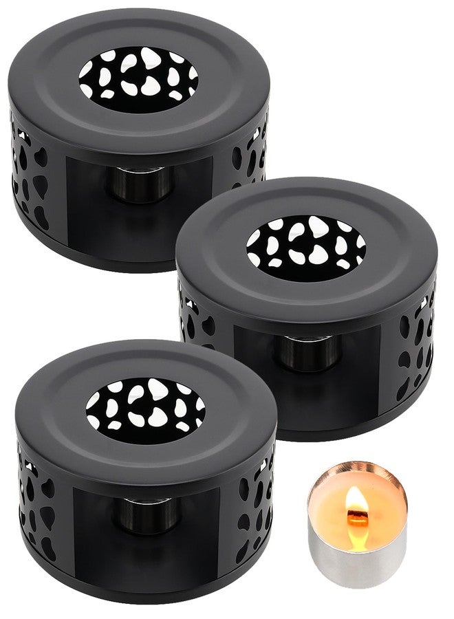 HOIGON 3 PCS Teapot Warmer, Stainless Steel Brushed Tea Pot Warmer Base with Tealight Candle Holder, Black - Image 1