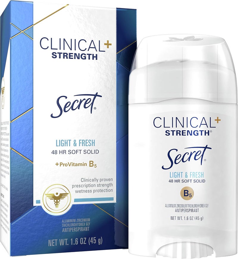 Secret Clinical Strength Anti-Perspirant Deodorant Soft Solid, Light & Fresh Scent, 1.60 oz (Pack of 2)