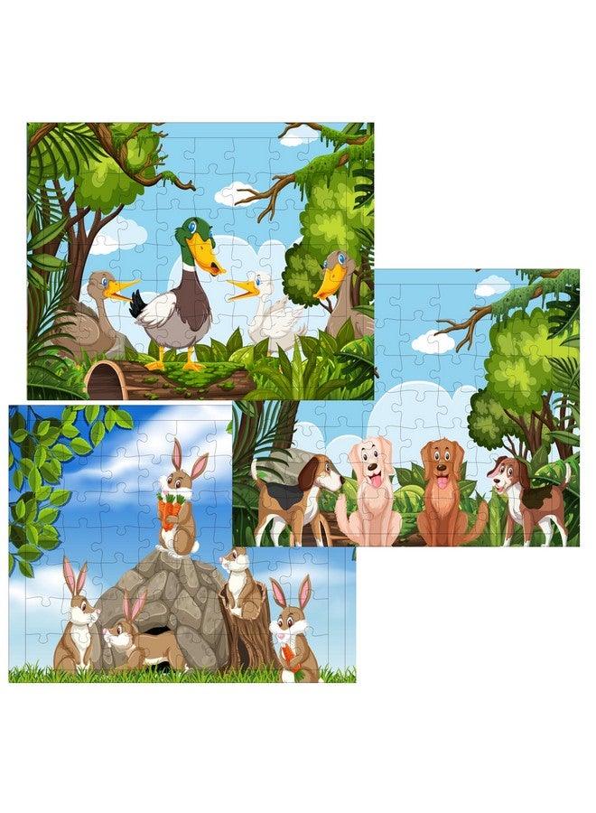 Fiddlys 54 Pcs Wood Jigsaw Puzzles for Kids & Children Age 6+ Animal World and Sea World (Pet Animals Pack of 3) - Image 1