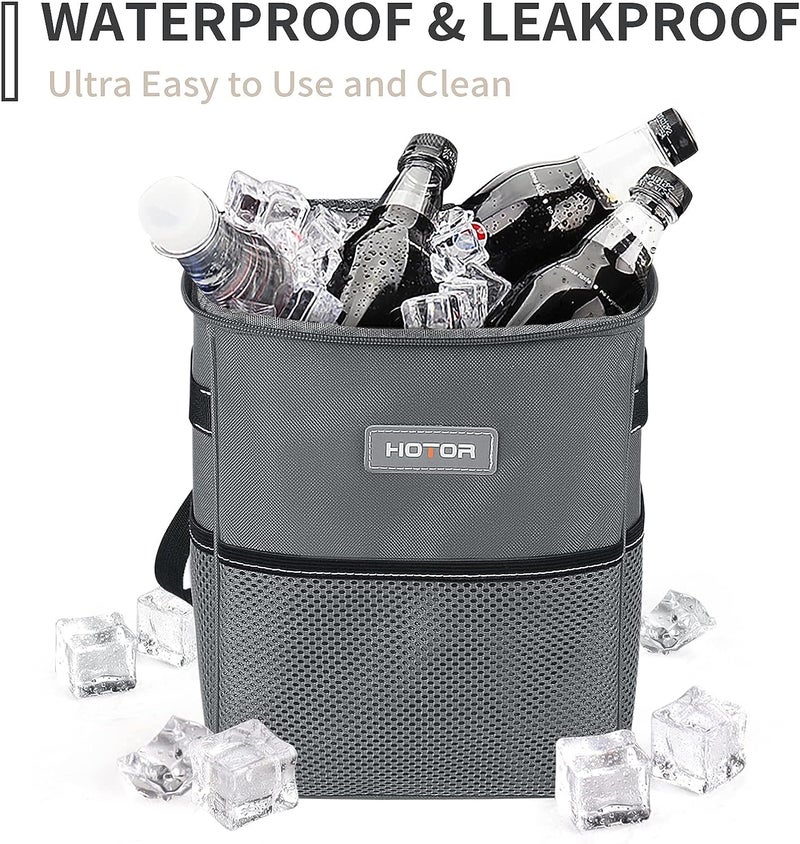 HOTOR Car Trash Can, Multifunctional Car Accessory for Interior Car Stuff Storage with Compact Design, Waterproof Car Organizer and Storage with Adjustable Straps, Magnetic Snaps, 2 Gallons, Gray - Image 3
