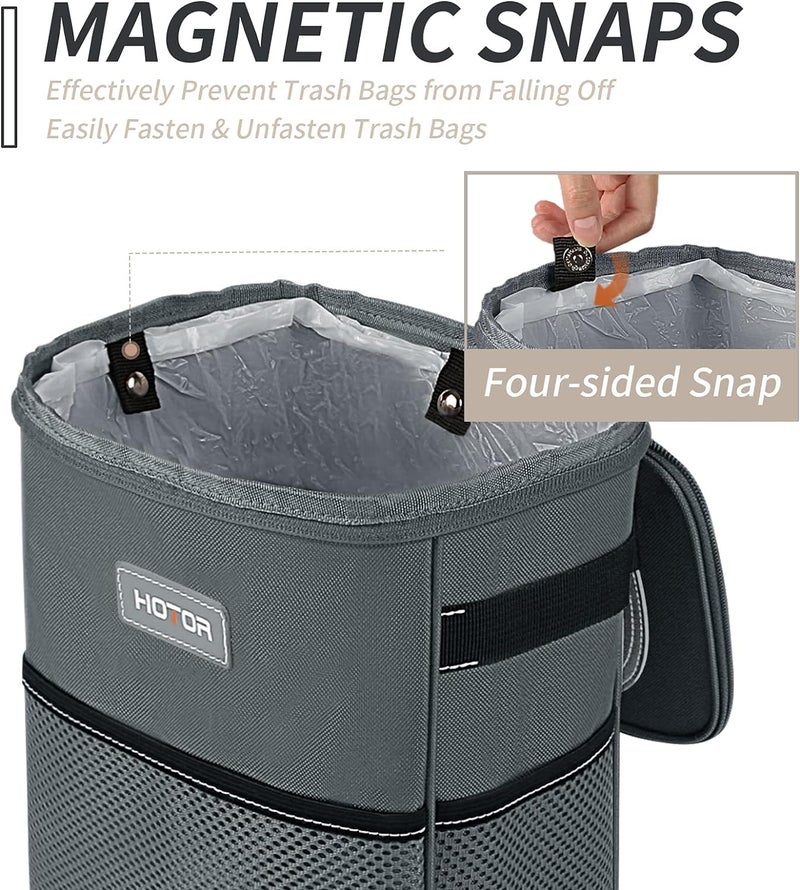 HOTOR Car Trash Can, Multifunctional Car Accessory for Interior Car Stuff Storage with Compact Design, Waterproof Car Organizer and Storage with Adjustable Straps, Magnetic Snaps, 2 Gallons, Gray - Image 2